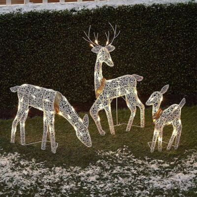 New 3-Piece Reindeer Lighted Christmas Deer Set Outdoor Yard Decoration With LED