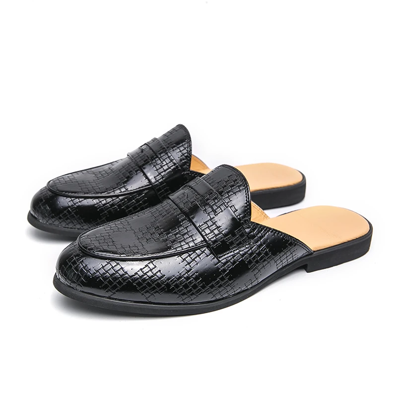 Luxury Mens Slipper Half Loafers Mules Outdoor Leather Flats Heels Slippers