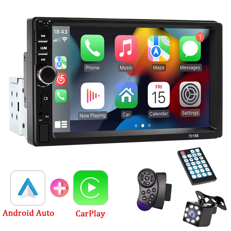 7“ Car Radio 1 Din Carplay Android Auto Multimedia Player HD Touch Screen FM AUX