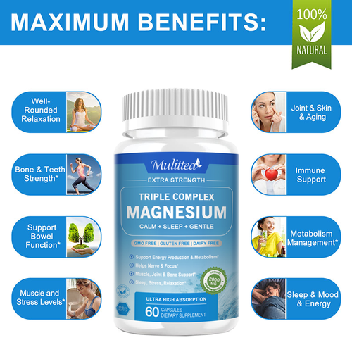 Triple Magnesium Complex 2000mg 60PCS Capsules for Calm+Sleep+Gentle in Stock