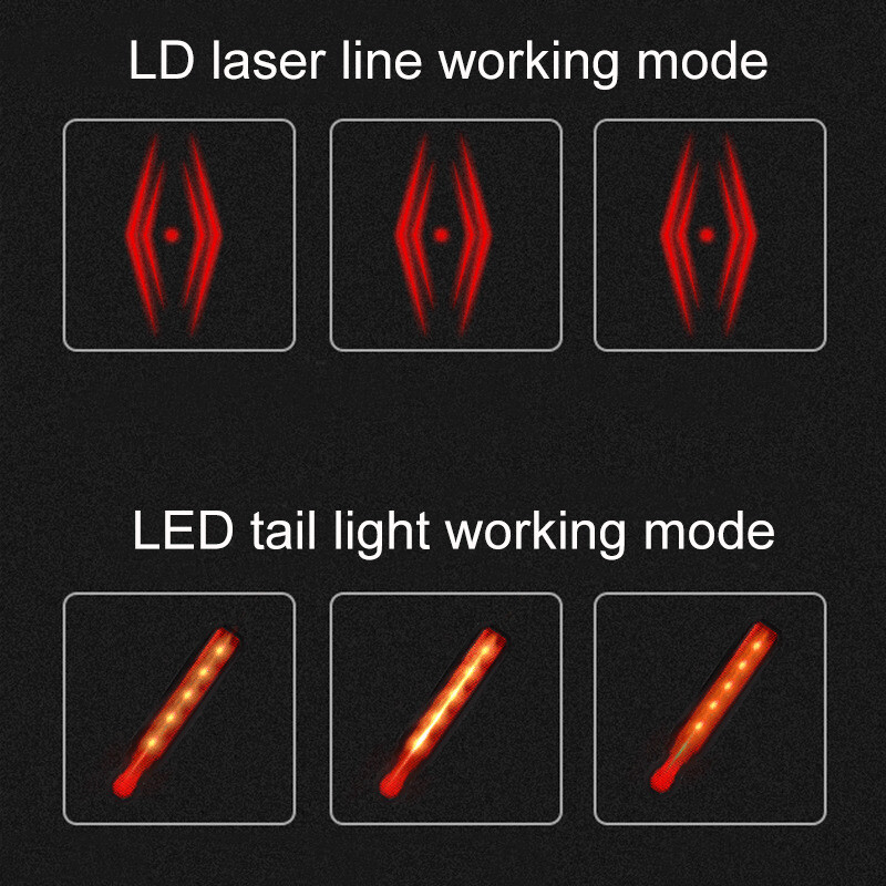 Rechargeable 5 LED+ 2 Laser Bicycle Light Rear Tail Flashing Safety Warning Lamp
