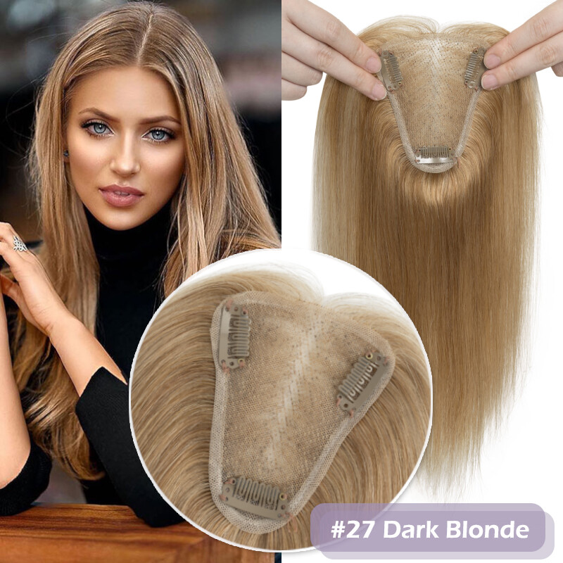 Free Part Lace Clip in Top REAL Human Hair Topper Toupee Piece Women
