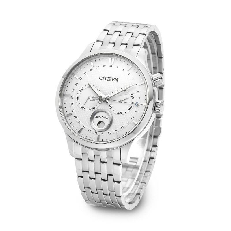 Pre-owned Citizen Original  Eco Drive Moon Phase Watch Men Japan Made Stainless Steel White