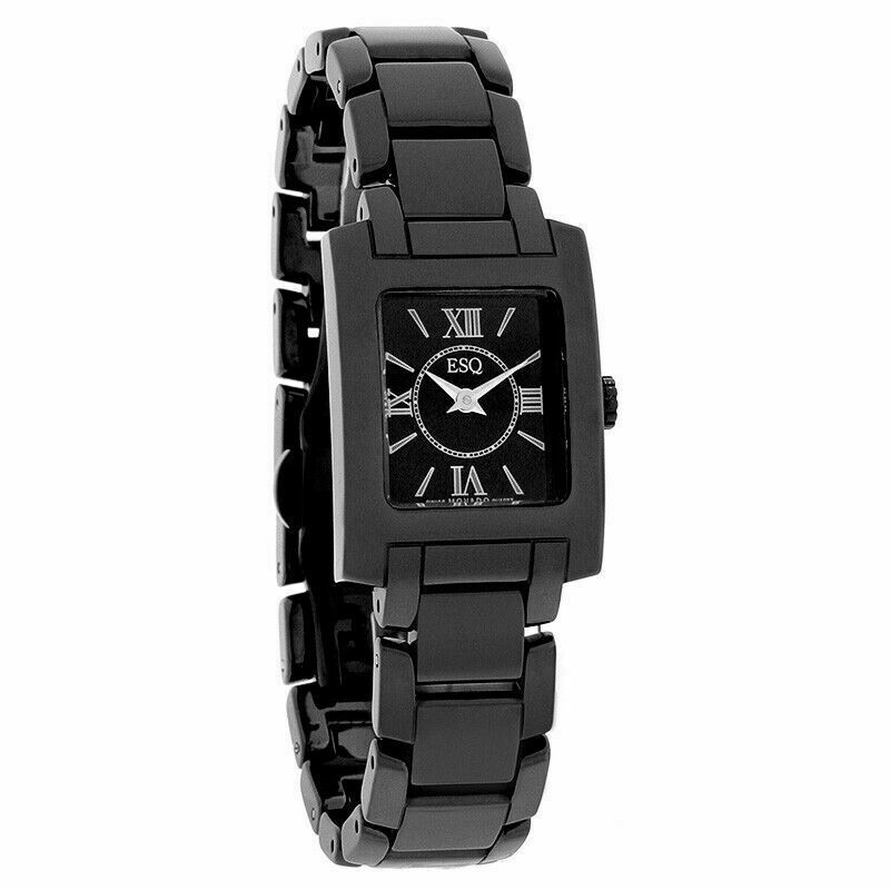 Pre-owned Esq Movado Esq Venture 07101386 Ladies Black Square Ceramic Bracelet Swiss Watch