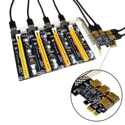 New 4 Ports PCIe Riser Adapter Board PCI-E 1x to 4 USB 3.0 PCI-E Rabbet GPU