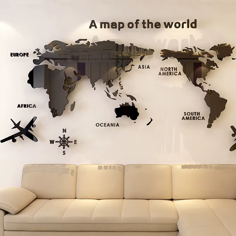 World Map Wall 3D Acrylic Wall Stickers Three-dimensional Mirror Stickers Bedro