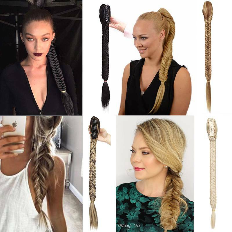 100% Real Thick Claw on One Piece Hair Extensions Ponytail Fishtail Pony Tail US