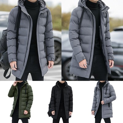 Men Warm Long Puffer Jacket Thicken Quilted Mid-length Hooded Coat Winter  Casual | eBay