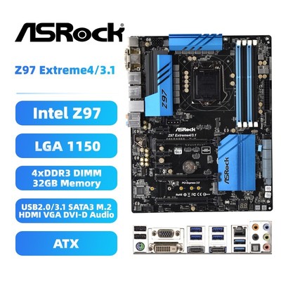 ASRock Z97 Extreme4/3.1 Motherboard ATX Intel Z97 LGA1150 DDR3 SATA3 HDMI SPDIF