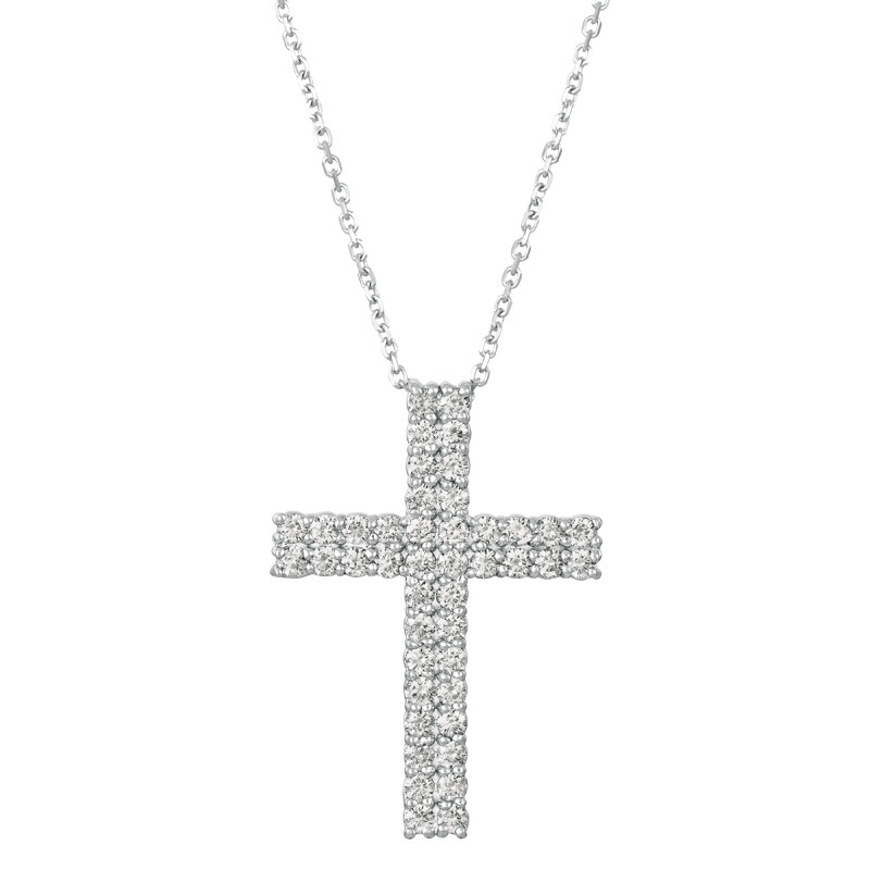 Pre-owned Morris 1.75 Carat Natural Diamond Cross Pendant Necklace 14k White Gold Si 18'' Chain