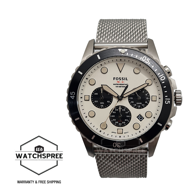 Fossil Men FB01 Chronograph Stainless Steel Mesh Watch FS5915
