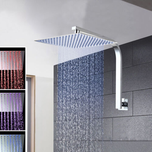 8/" Square Slim Stainless Steel Rain Shower Head 16/'/' Wall Mounted Arm For Faucet