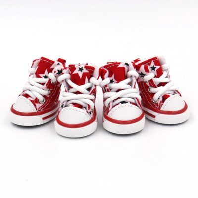 4pcs Pet Small Medium Dog Cat Boots Puppy Denim Sports Anti-slip Shoes Sneakers