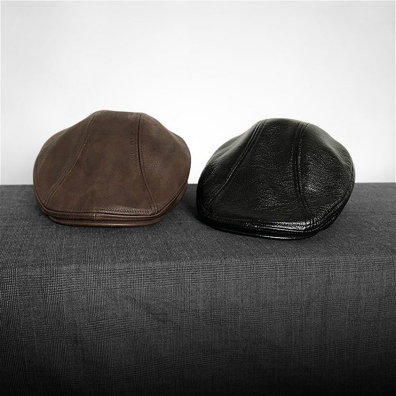Men Women Retro Beret PU Leather Newsboy Flat Cap Gatsby Driving Hat Brown