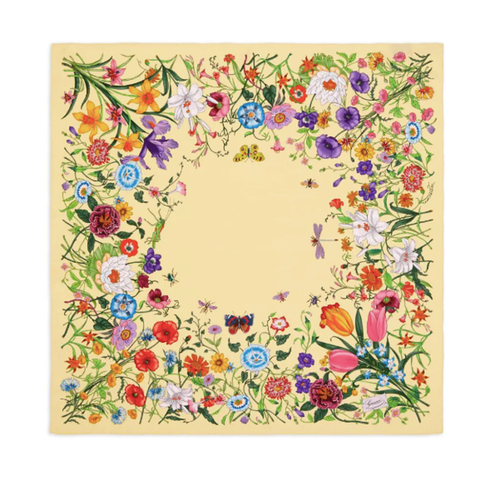 NEW GUCCI FLORA YELLOW MULTI FLORAL SILK SCARF HEAD WRAP NWT