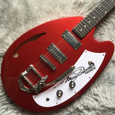 Metallic Red May Queen Shaped Electric Guitar Semi Hollow Small Vibrato Bridge