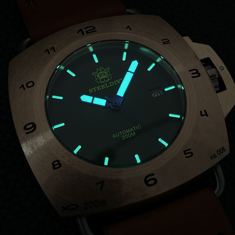 Pre-owned Steeldive Mens Diver Watches Bronze Men Automatic Watch 20bar Square Luminous