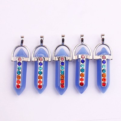5pcs Blue Jade Gems Hexagon 7 Chakra Pendants Reiki Healing Amulet