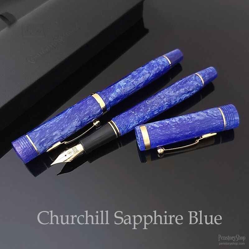 Conway Stewart Churchill Sapphire Blue Fountain Pen New