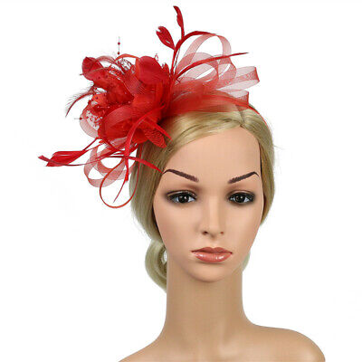 Women Fascinator Feather Hat Flower Hair Clip Church Wedding Party Headwear Clip
