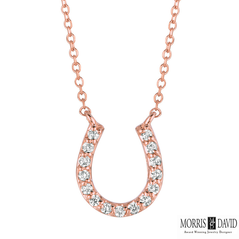 Pre-owned Morris 0.15 Carat Natural Diamond Horseshoe Necklace Pendant 14k White Gold Si 18''