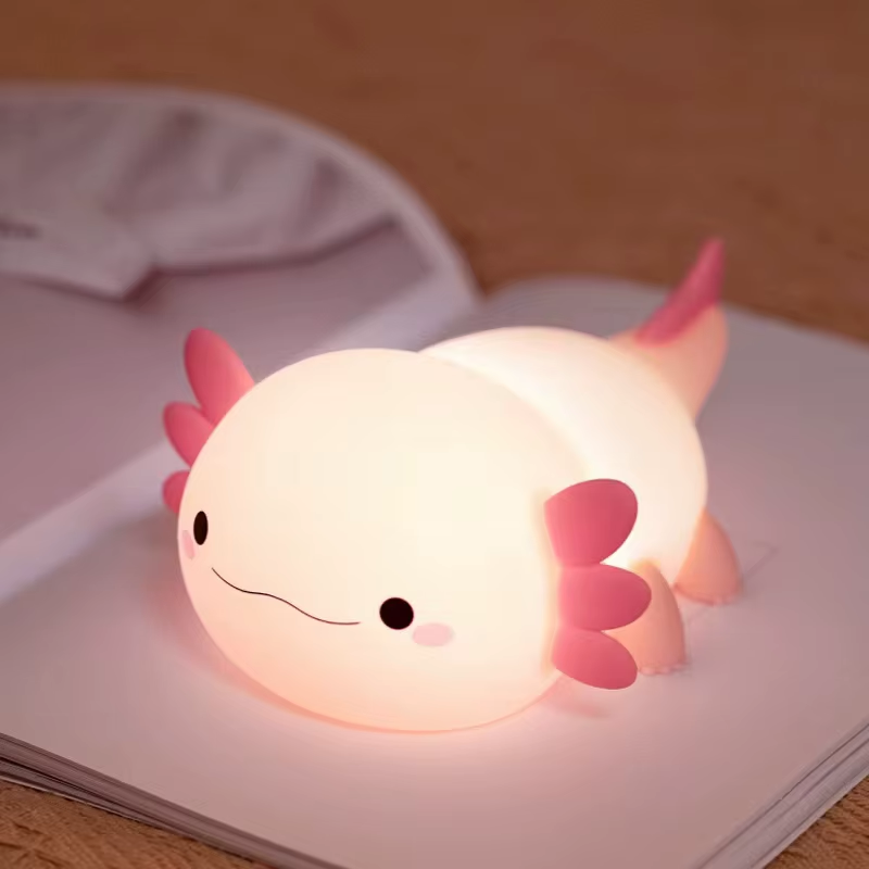 Cute Axolotl Night Light Silicone Nursery Sleeping Lamp Touch Control Nightlight