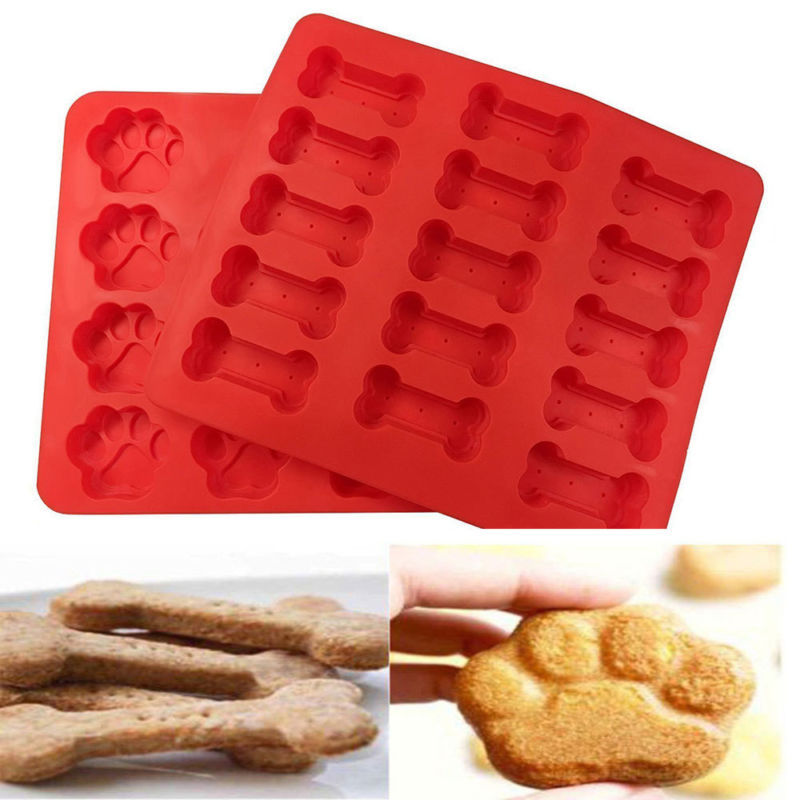 2pcs Silikon Backform DIY Hund Knochen Pfote Kuchenform Satz Schokolade