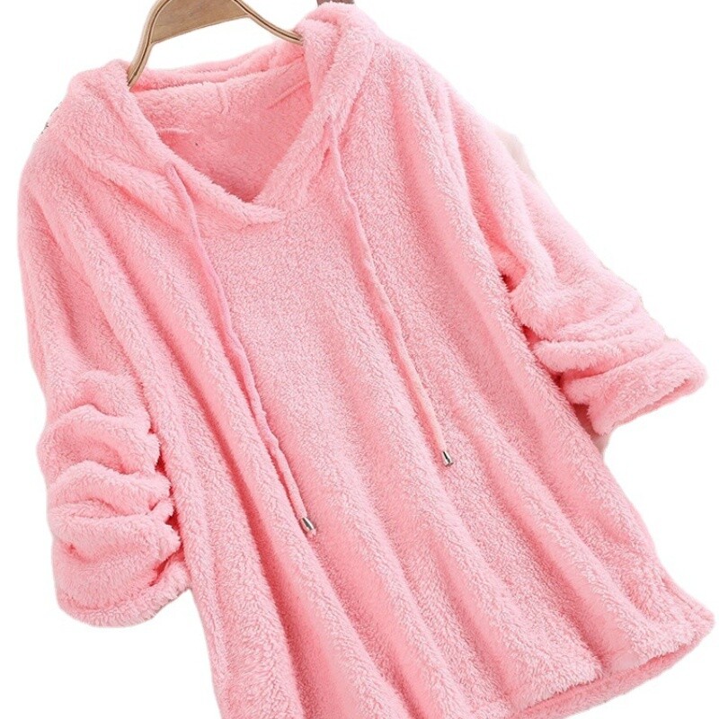 women-plush-hooded-sweatshirt-hoodies-top-fleece-pajamas-causal-winter-warm