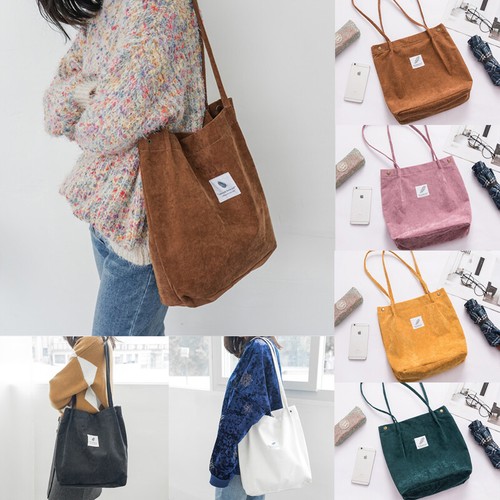 Frauen Leinwand Cord Einkaufstaschen Handtasche Casual Umhängetaschen Einkaufen