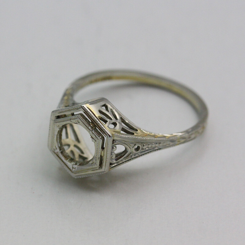 Vintage 18K White Gold BELAIS 5mm Round Empty Mounting Ring - Size 6.5