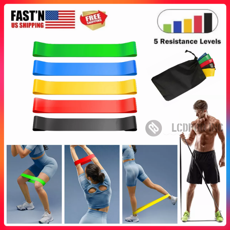 RESISTANCE BANDS SET LOOP Exercise Yoga 5pc Elastic Fitness Gym Workout Training