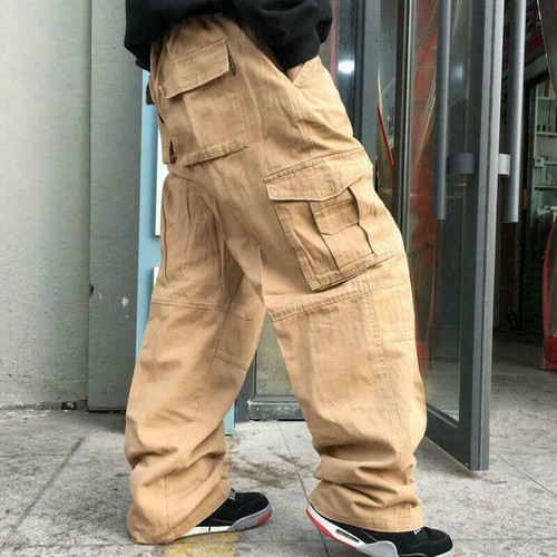 Men Cargo Pants Leisure Loose Baggy Long Multi-pockets Hip Hop Carpenter  Pants B