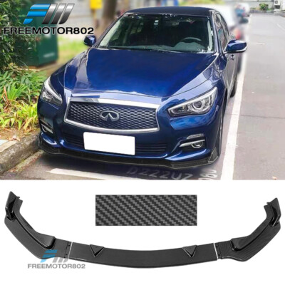 Fits 14-17 Infiniti Q50 Base/Premium Carbon Fiber Print 3PC Front Bumper Lip