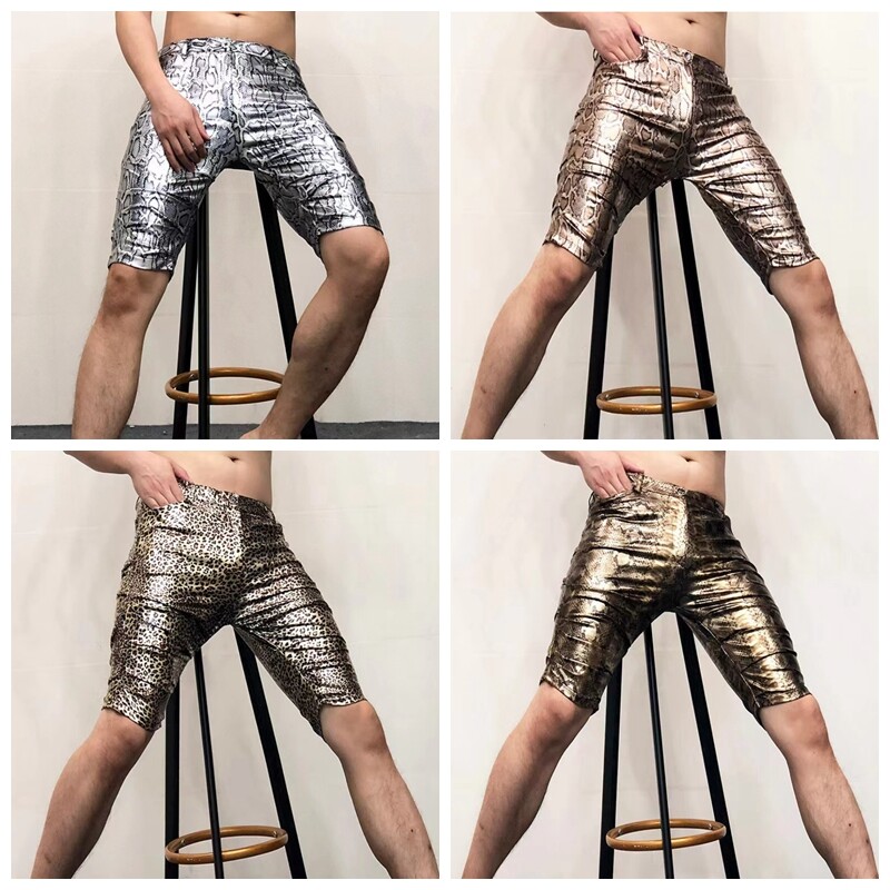 men-power-stretch-shorts-half-pants-snakeskin-leopard-print-party-clubwear