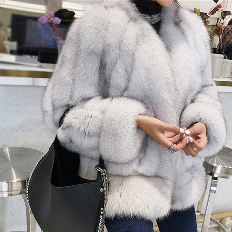 Pre-owned Bf 2022 Women Real Natural Fox Fur Coat Winter Thick Female Outerwear Short Jacket In White