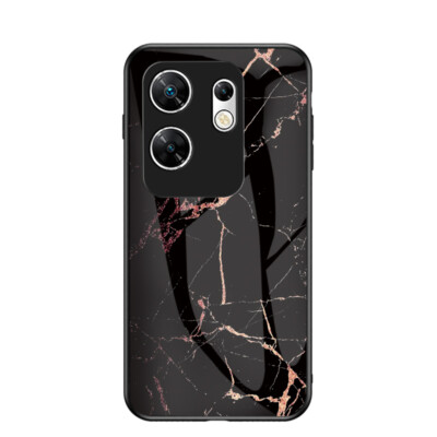 For Infinix Zero 30 4G, Luxury Glossy Marble Hybird Glass Soft Bumper Case Cover