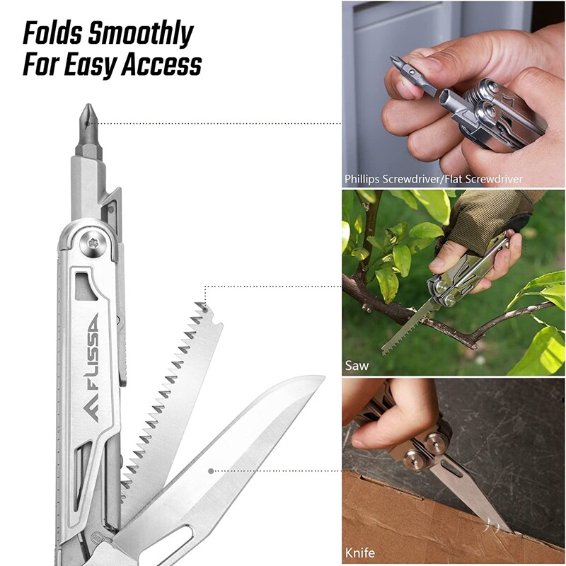 Flissa 16 In 1 Multi Tool Pliers Portable Survival Outdoor Compact Folding Knife