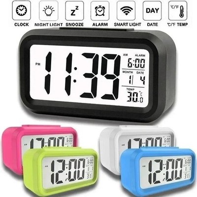 Led Digital Bedside Snooze Alarm Clock 12/24 Time Mode Calendar Temperature