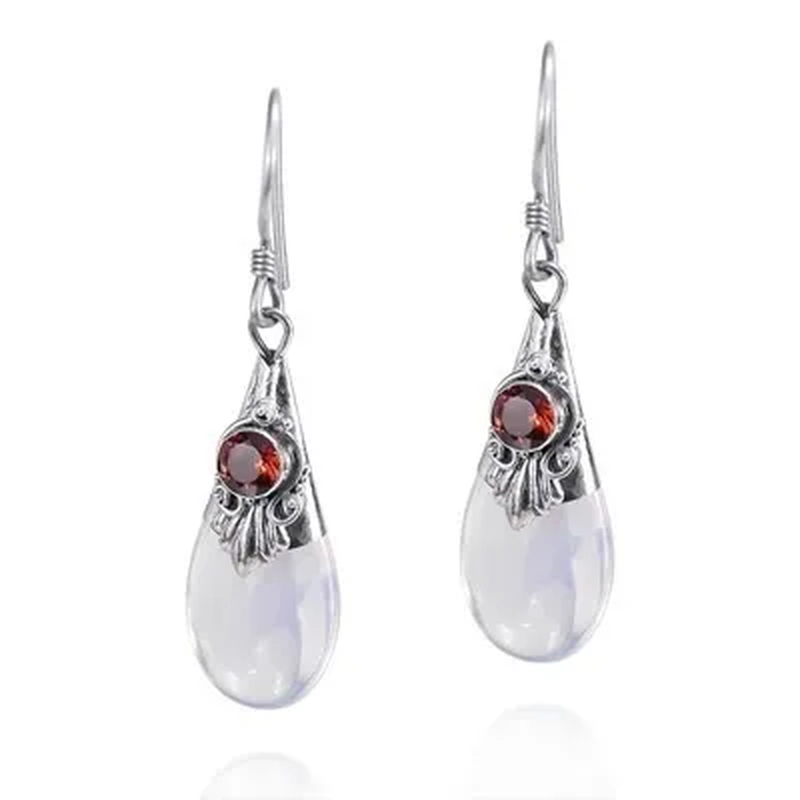 Dazzling 925 Solid Sterling Silver Natural Gemstone Amethyst Ruby & Black Sapphire Moonstone Diamond Floral Dangle Earrings Women Wedding Fine Jewelry