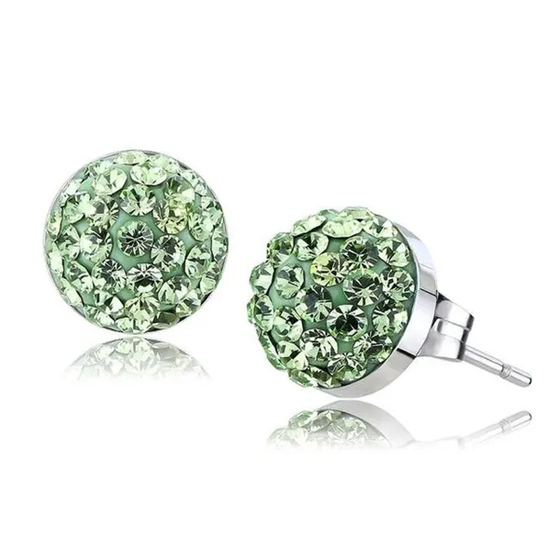 Alamode TK3548 Women High Polished Stainless Steel Earrings with Top Grade Crystal in Peridot