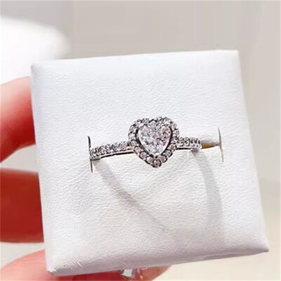 New 100% Authentic 925 Silver Sparkling Elevated Heart Ring Size 5 6 7 7.5 8.5