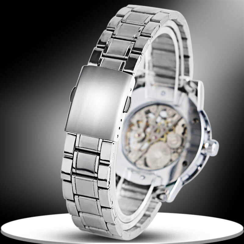 WINNER Luxury Stainless Steel Band Mechanical Hand-winding Skeleton Wrist Watch