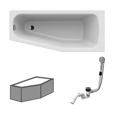 RIHO Acryl Raumsparwanne links Komplett Badewanne weiß 160 x 70 Träger/Ablauf