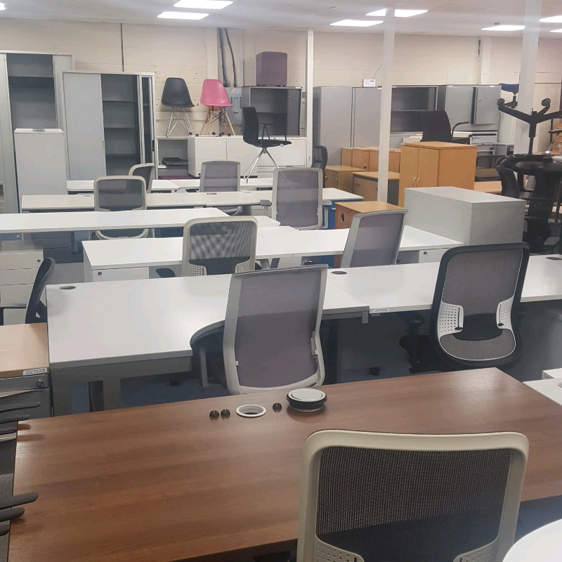 Office Furniture Refurbished, Mesh chair, Desk, Tambour Cupboard, in