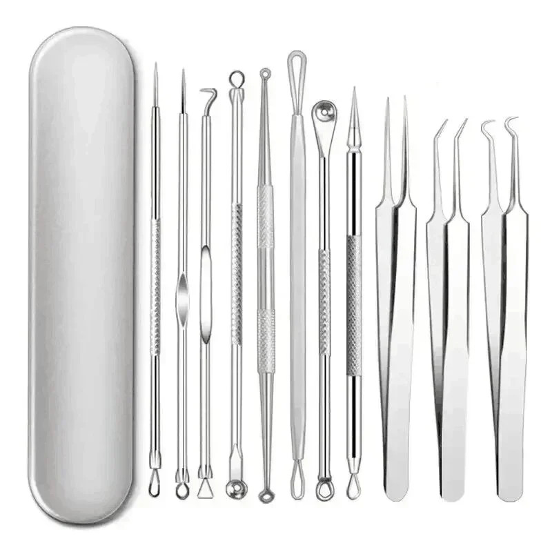 11Pcs Blackhead Removal Tool Set Tweezers Acne Extractor Pore Cleaner Kit