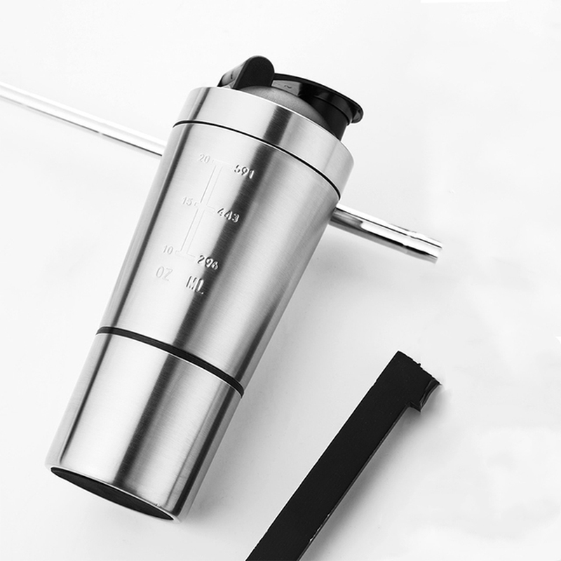 NEW Stainless Steel Cup Vacuum Mixer Drink Double Layer Protein Powder Bottle