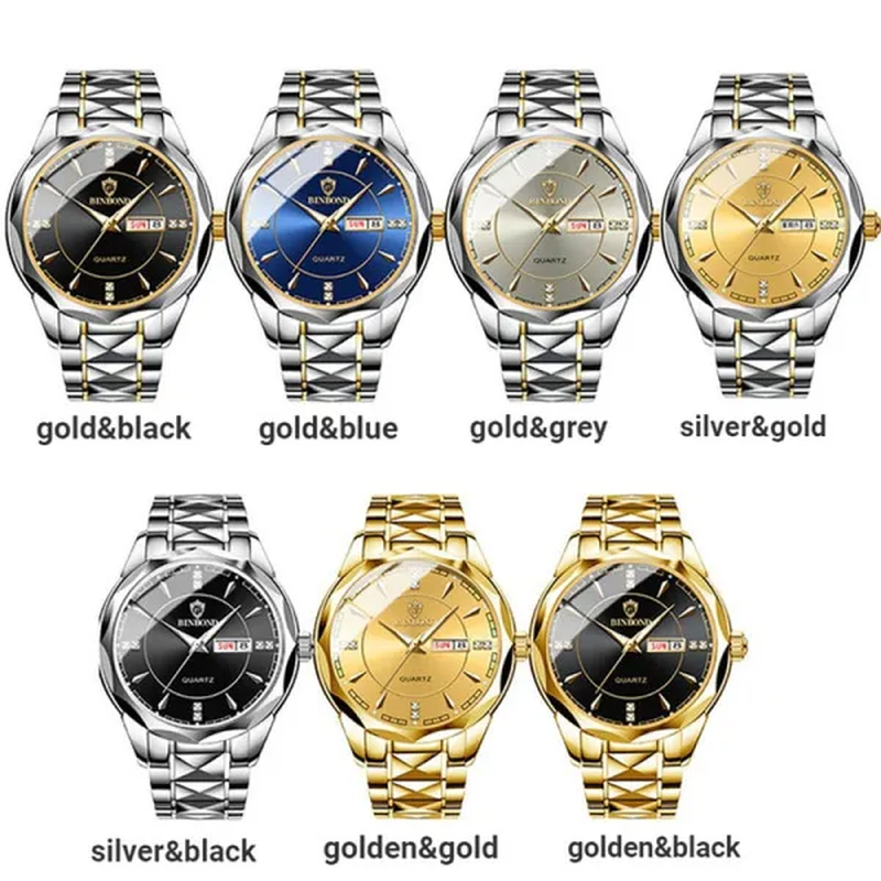 BINBOND New Fashion Quartz Watch Ultra Thin Diamond Business Rhombic Three Dimensional Design Stainless Steel Luminous Watches with Gift Box