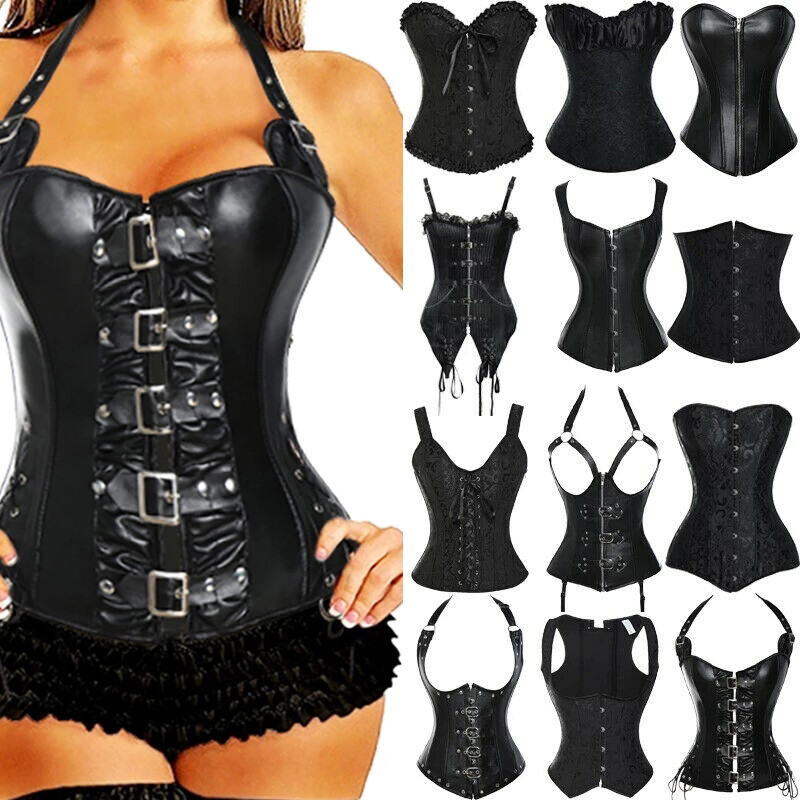 Women Black Steampunk Corset Bustier Gothic Shapewear Lingerie Lace up S-6XL 