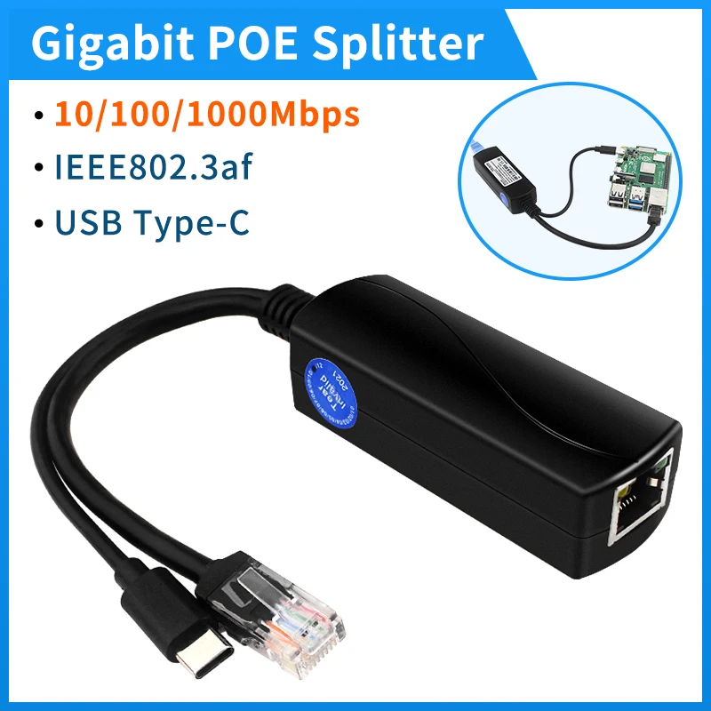 Raspberry Pi 4 PoE Splitter 10/100/1000Mbps 5V 3A Type C Connector USB Type C Po