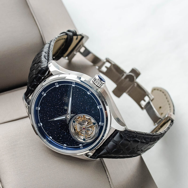 Pre-owned Seagull Sugess Tourbillon Blue Goldstone Dial  St8230 Mechanical Watch Su8230stra